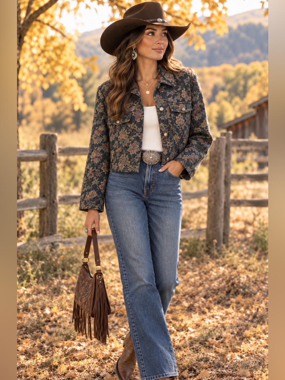 erin london autumn Black Floral Jacquard Jacket with Multicolor Accents